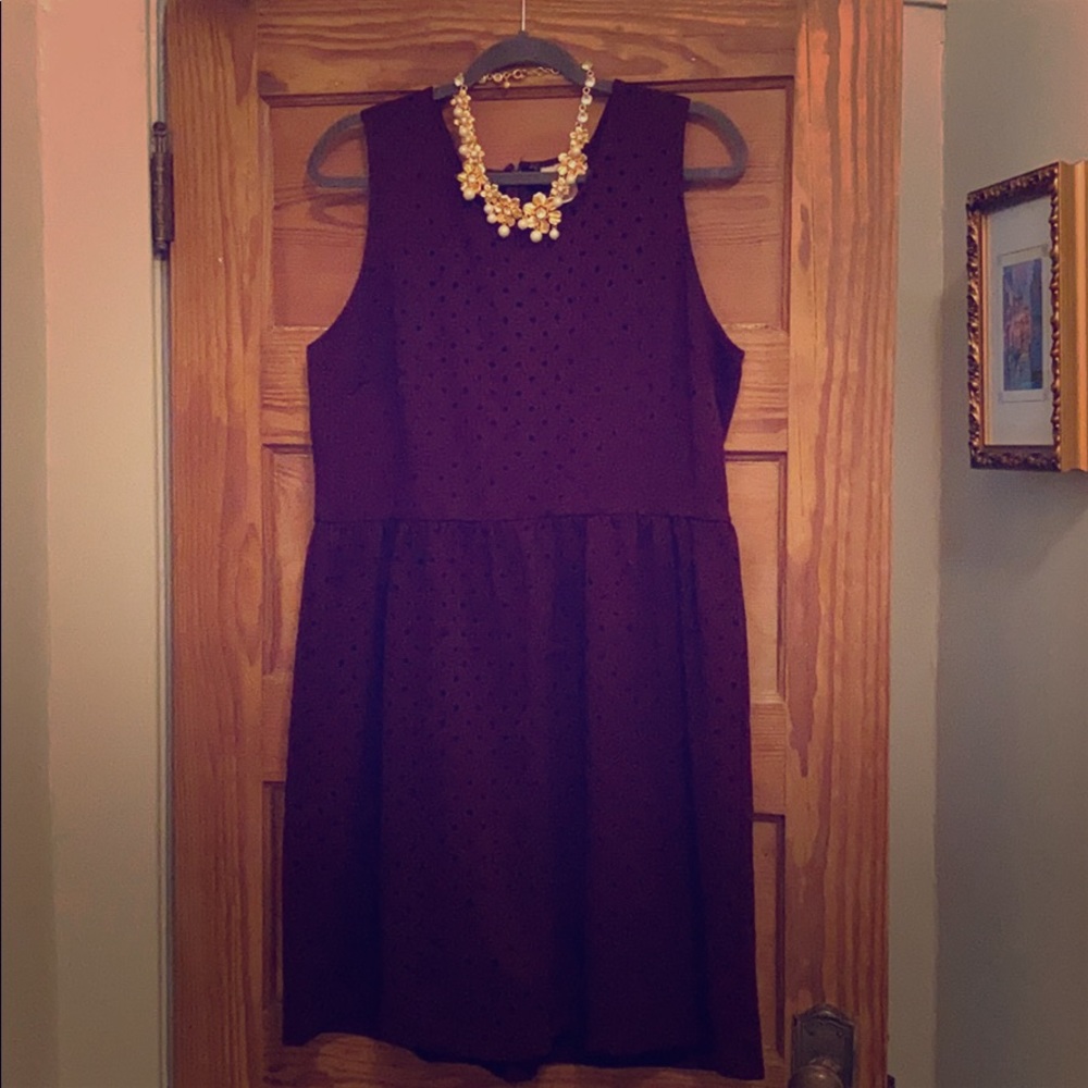 Maroon polka dot fit-and-flare dress